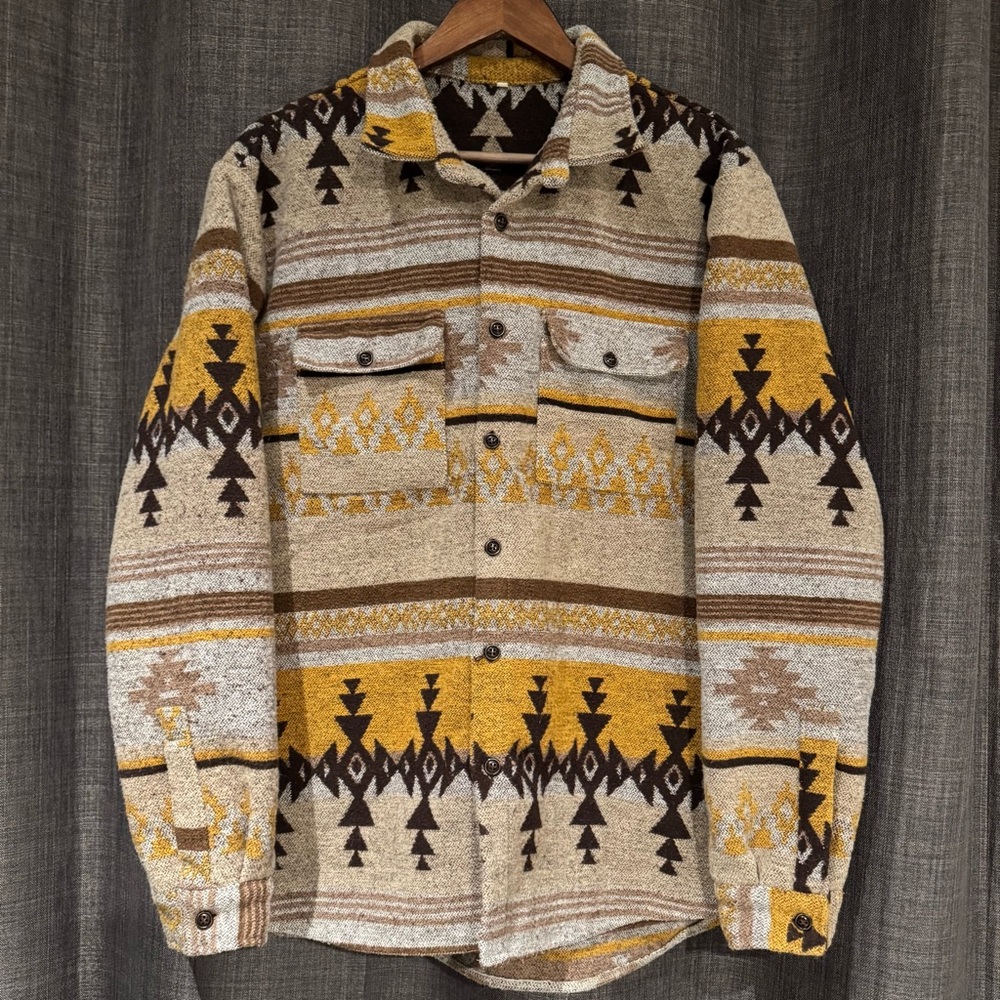 Vintage Aztec Patterned Button-Up Shirt